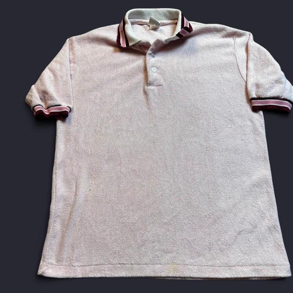 Vintage pink terry cloth polo preppy casual shirt‎ size medium READ